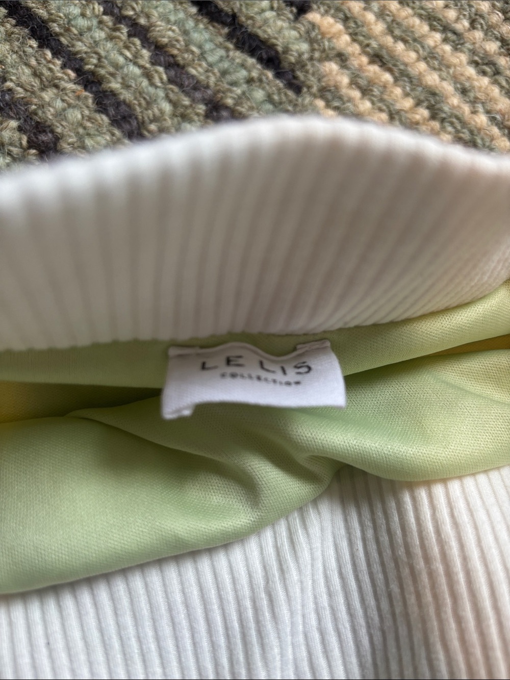 Le Lis Sage Green Ribbed Mini Skirt with White Center Panel - Picture 2 of 5